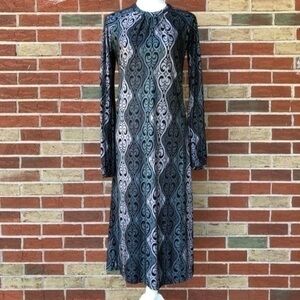 By Malene Birger Breanna Ruched Gray Black Long Sleeve Keyhole Maxi Dress 👗